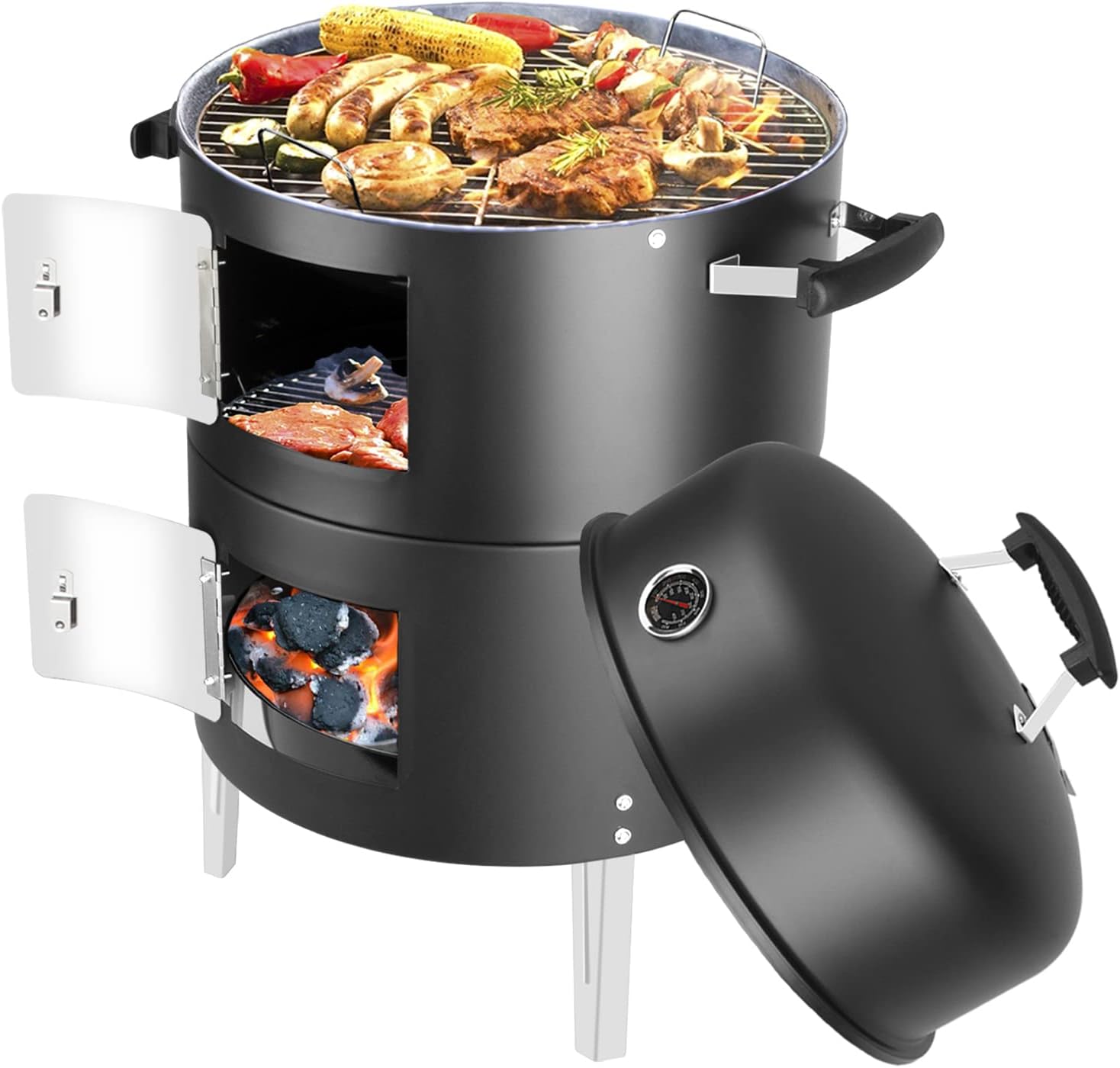 Buy Portable Charcoal BBQ Grill Outdoor Small Charcoal Grills with Meat Smoker Combo for Backyard Patio Barbecue Outdoor Smoking Camping BBQ Outside Cooking at Ubuy Pakistan